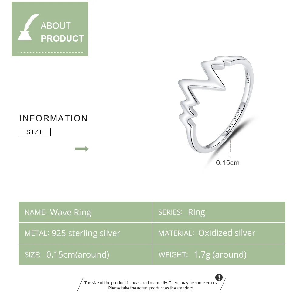 WOSTU 100% 925 стерлингового серебра волна кольцо с линиями модные повседневные Стиль