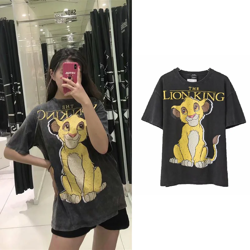 QQ0350 Tee Пуловер Одежда в уличном стиле с принтом из мультфильмов осеннее пальто с капюшоном Футболка женская одежда толстовка Король Лев джемпер толстовки - Цвет: QQ0350 Tee