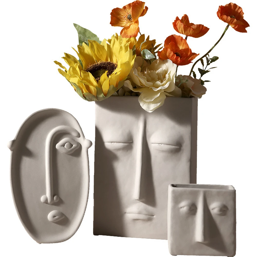

Nordic Decoration Home Plant Pots Decorative Table Decoration Living Room Creative Ceramic Face Vase, Flower and Flower Ware