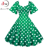 plus size women summer dress butterfly sleeve swing vintage dresses robe femme elegant green polka dot party sundress jurken