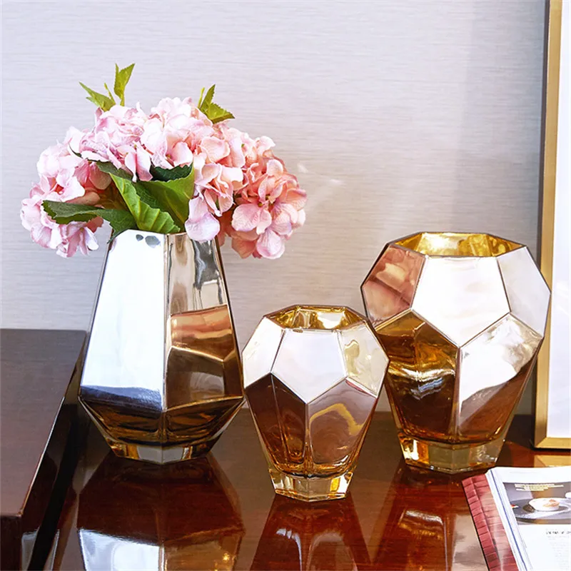 Скандинавская ваза из золотистого стекла маленькая свежая Цветочная композиция