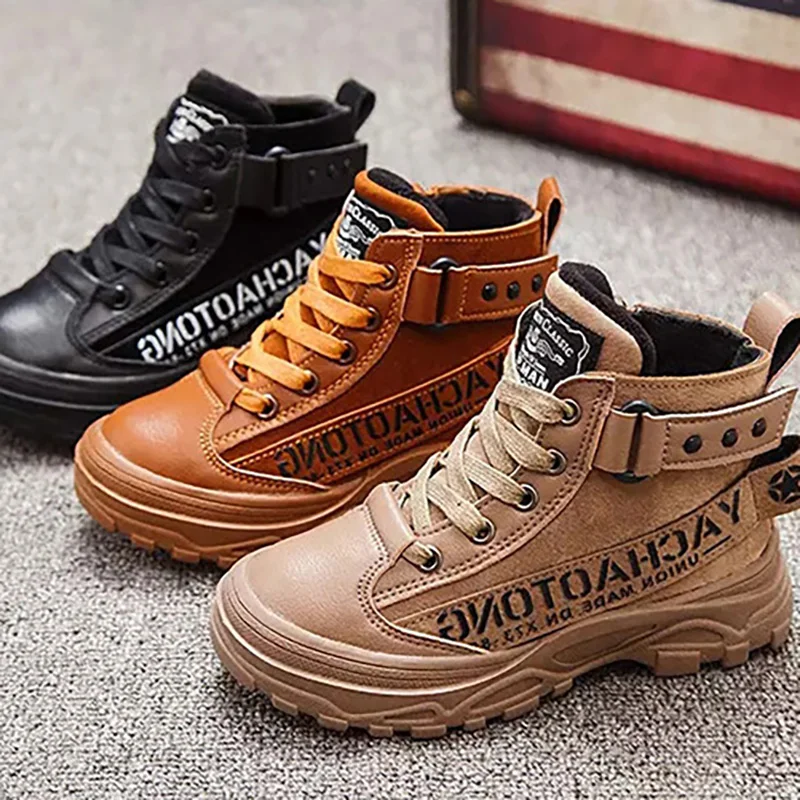 Осень зима 2019 кожаные ботинки Martin для мальчиков и девочек с бархатной подкладкой