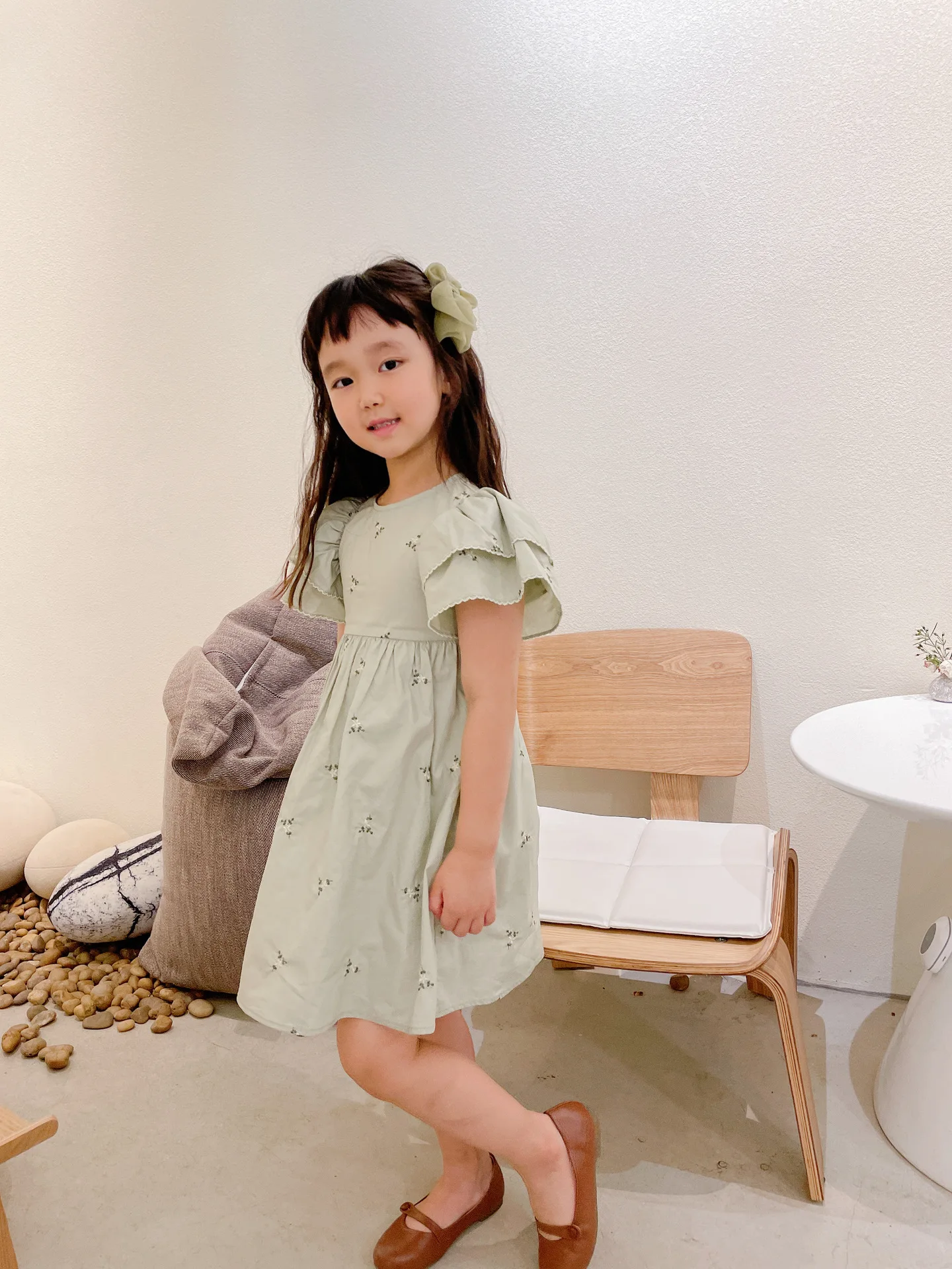 

2021 Presale May 15th Summer toddler kids dresses embroidered floral green colour sweet girls dresses