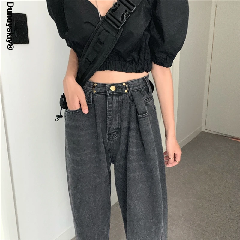

New Retro Wide Leg Jeans Women Blue Loose High Waist Denim Pants Jeans Plus Size Streetwear Boyfriend Mom Jeans 2021