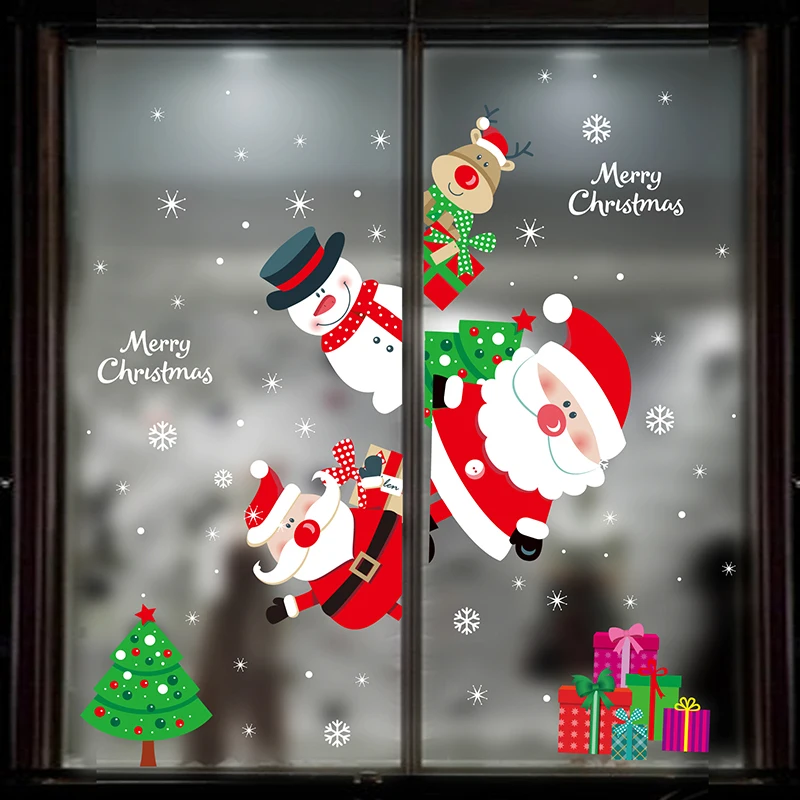 Санта Клаус снеговик рождественские наклейки украшения для дома 2020 Xmas с новым