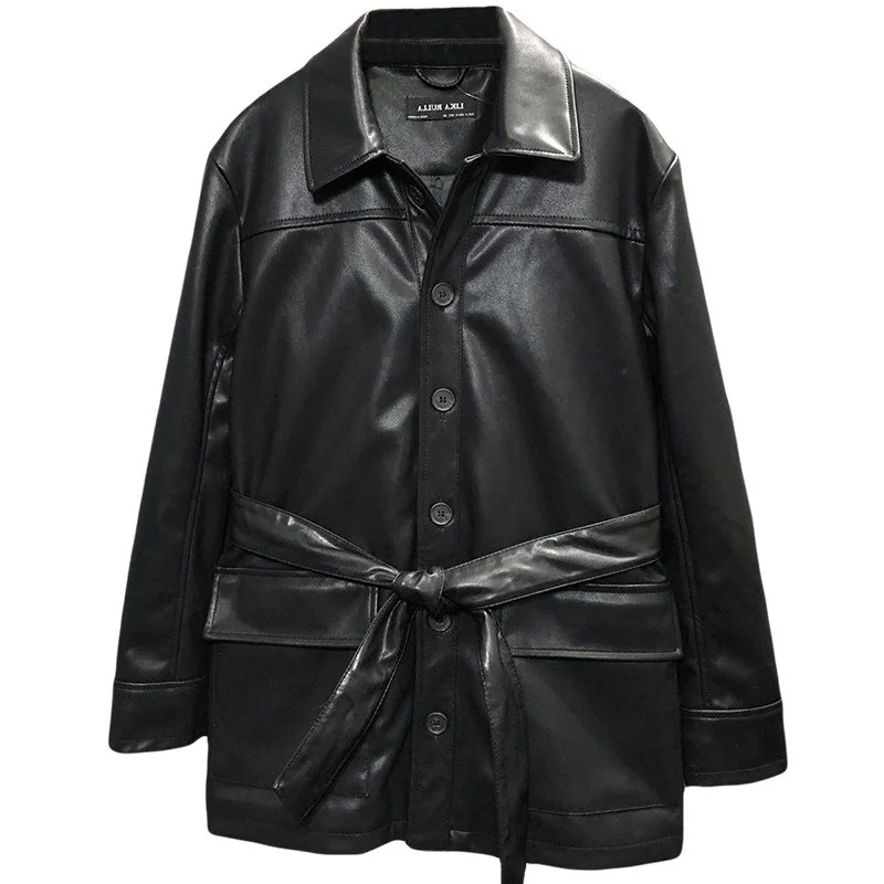 

Vintage Loose and Slim Leather Windbreaker PU Leather Jacket Top