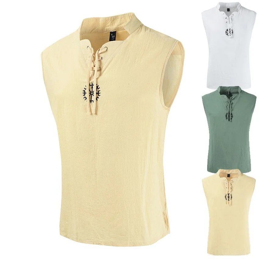 

Men Halloween Cosplay Costumes Medieval Renaissance Carnival Anime Uniforms Embroidery Sleeveless Comfortable Loose Male Tops