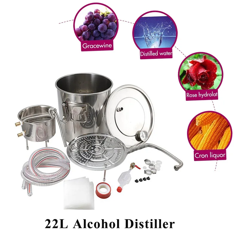 

22L/ 6GAL Alcohol Distiller Essential Oil Water Still Copper Boiler Home Brew Wine Making Kit With Steel Thermometer