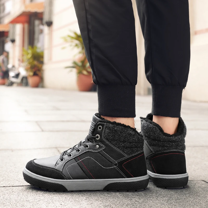 

Men Boots Leather Lace-up Men Shoes High Quality Vintage British Snow Boots Sneakers Winter Men Casual Ankle Boots Large Size