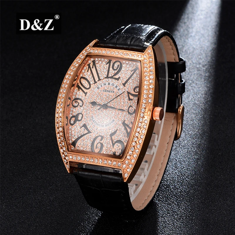 Часы D & Z кварцевые с бриллиантами брендовые модные квадратные наручные для пар