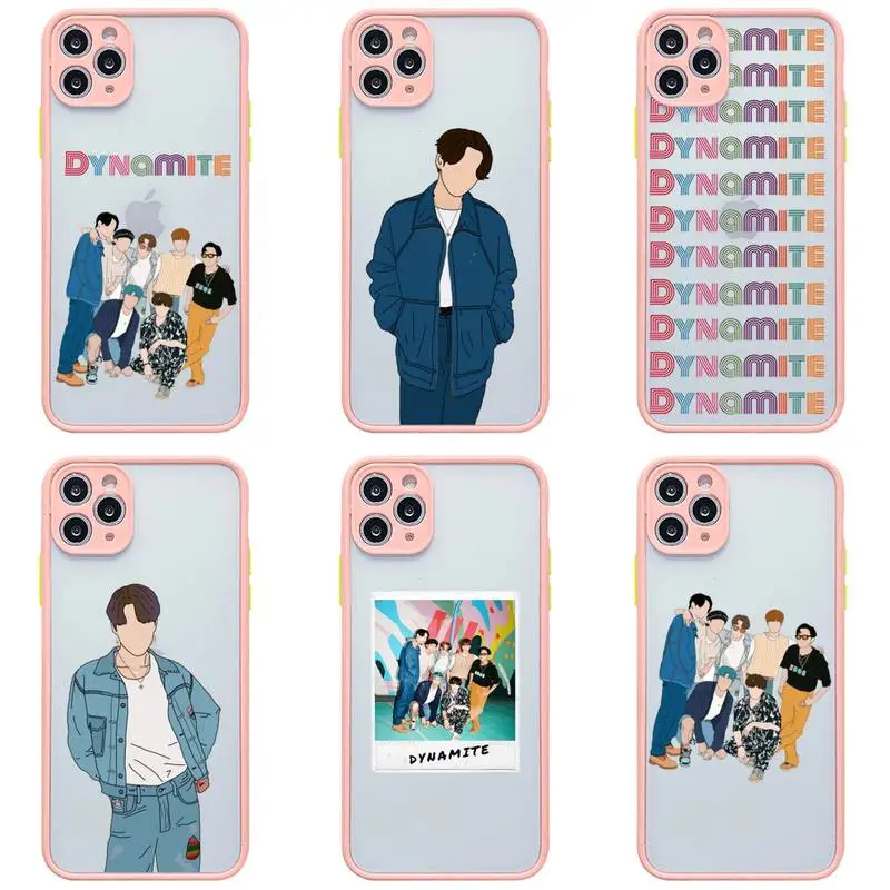 

Fashion Kpop Korean DYNAMITE Phone Case For iphone 12 11Pro Max Mini XS 8 7 Plus X SE 2020 XR Light pink Matte Transparent Cover