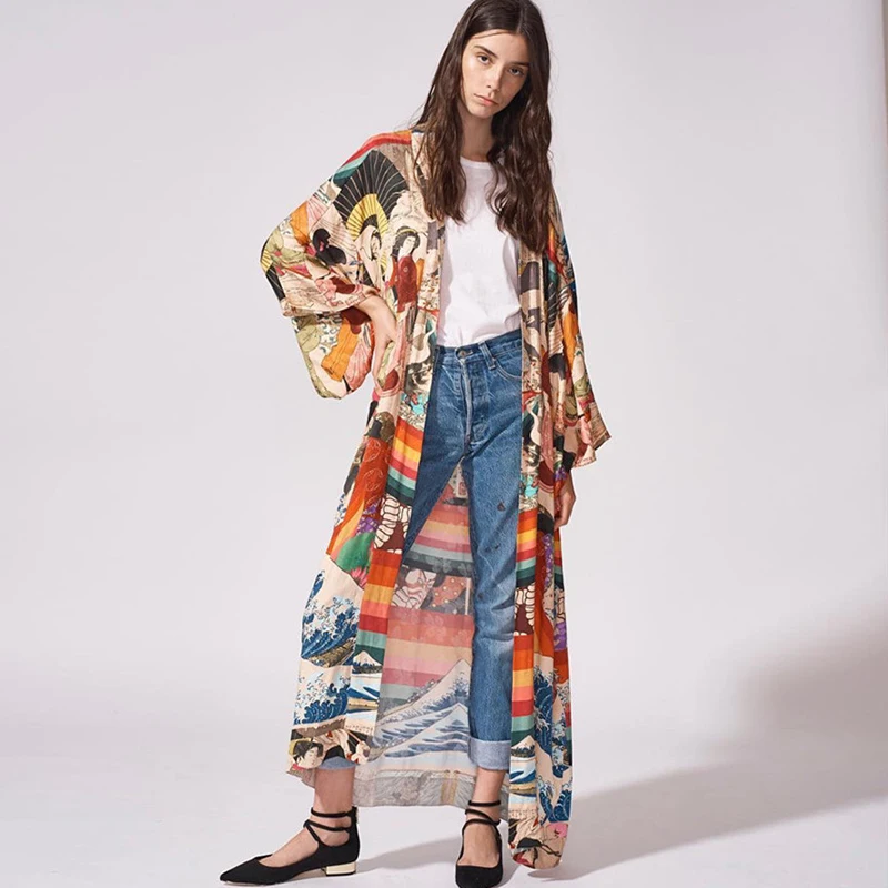 

2021 New Leaves Print Sexy Bikini Beach Cover up Tunics for Beach Long Kaftan Bikini Cover up Sarong Beach Swimsuit cover-ups