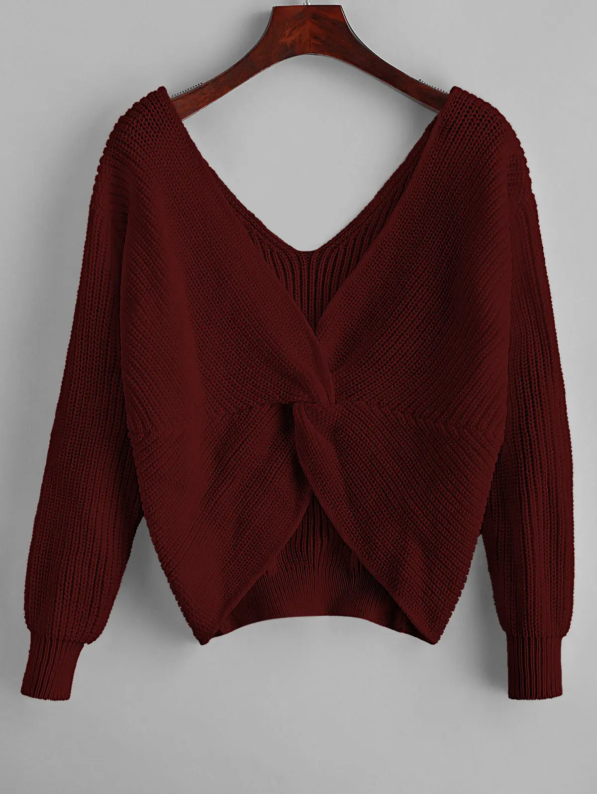 ZAFUL X Yassman Bateman Twisted Diamond Shoulder Jumper Sweater Uneven Hem Low Cut Drop Warm Plunging Neck 2019 | Женская одежда