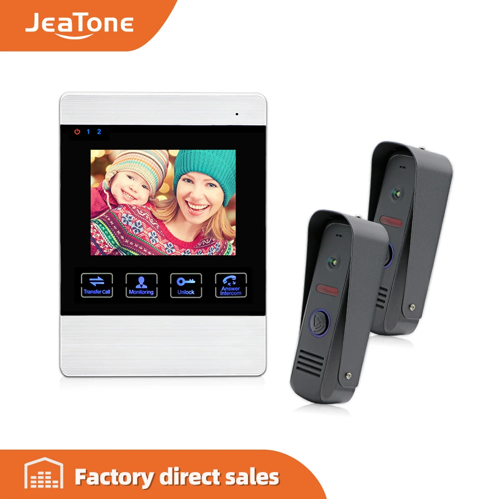 

JeaTone 4-дюймовый проводной видеодомофон с TFT-экраном, домофон, дверной звонок, функция памяти и видеозаписи