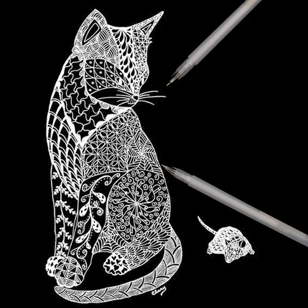 Гелевые ручки 3 цветов 8 шт. белые золотые серебряные для рисования на черной