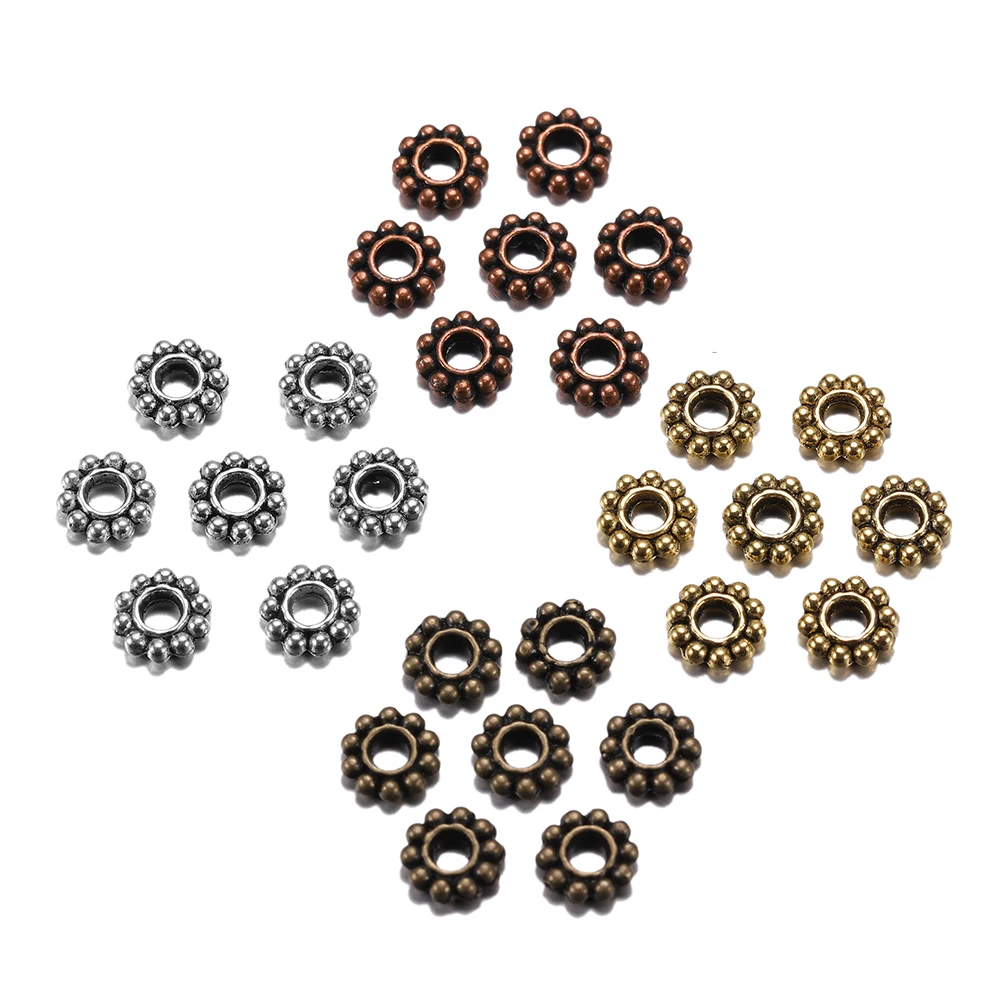 

100Pcs/Lot Antique Gold Color Bronze Tone Daisy Flower Metal Spacer Beads Wheel for Jewelry Making Needlework Accessories