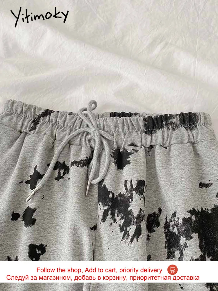 

Yitimoky Pants for Women Elastic High Waist Harem Pants Loose Black Trousers Folds Bandage Summer 2021 New Korean Casual Fashion