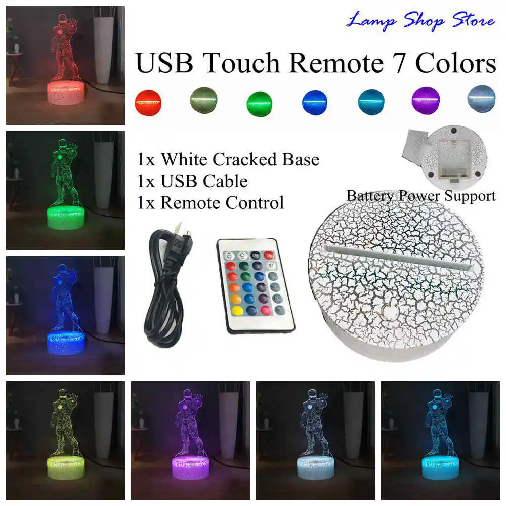 W-USB Remote 7colors Фигурки Marvel светодиодный ночник RGB7colorful стоящий крутой Железный человек настольная лампа дети кабинет лампа Дети подарок на день рождения праздник - Испускаемый цвет: W-USB Remote 7colors