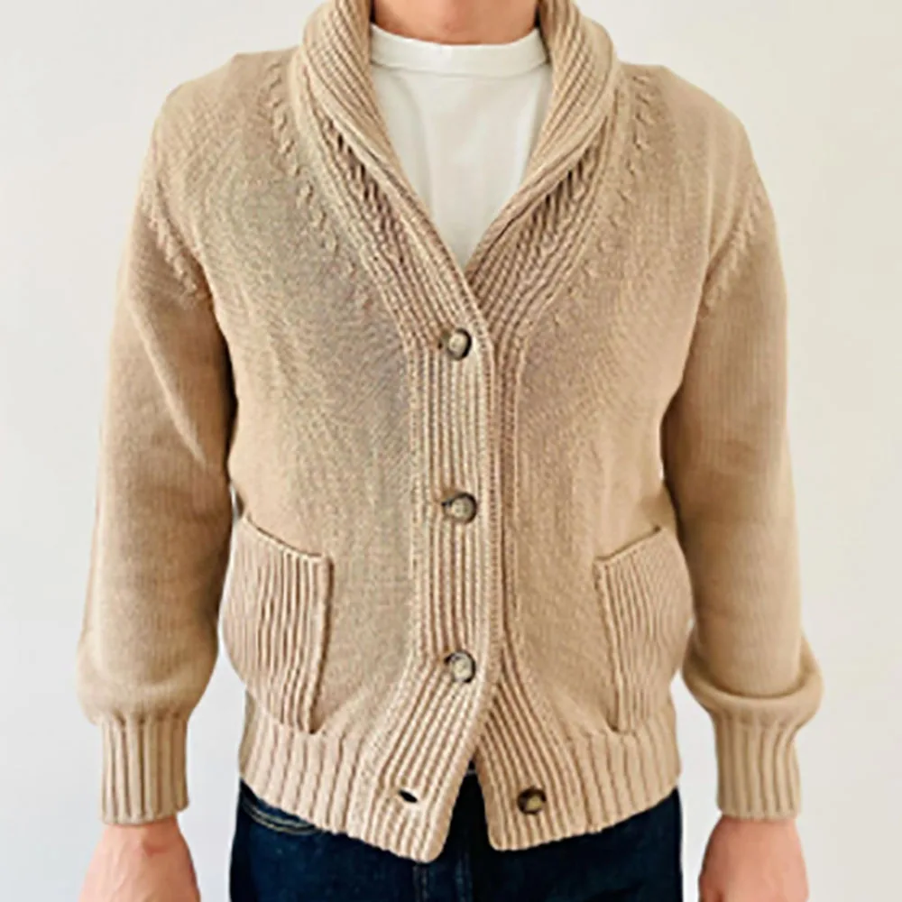 

2021 мужской зимний теплый однотонный вязаный кардиган с длинным рукавом, Осенний модный свитер с v-образным вырезом на пуговицах, пальто для ...