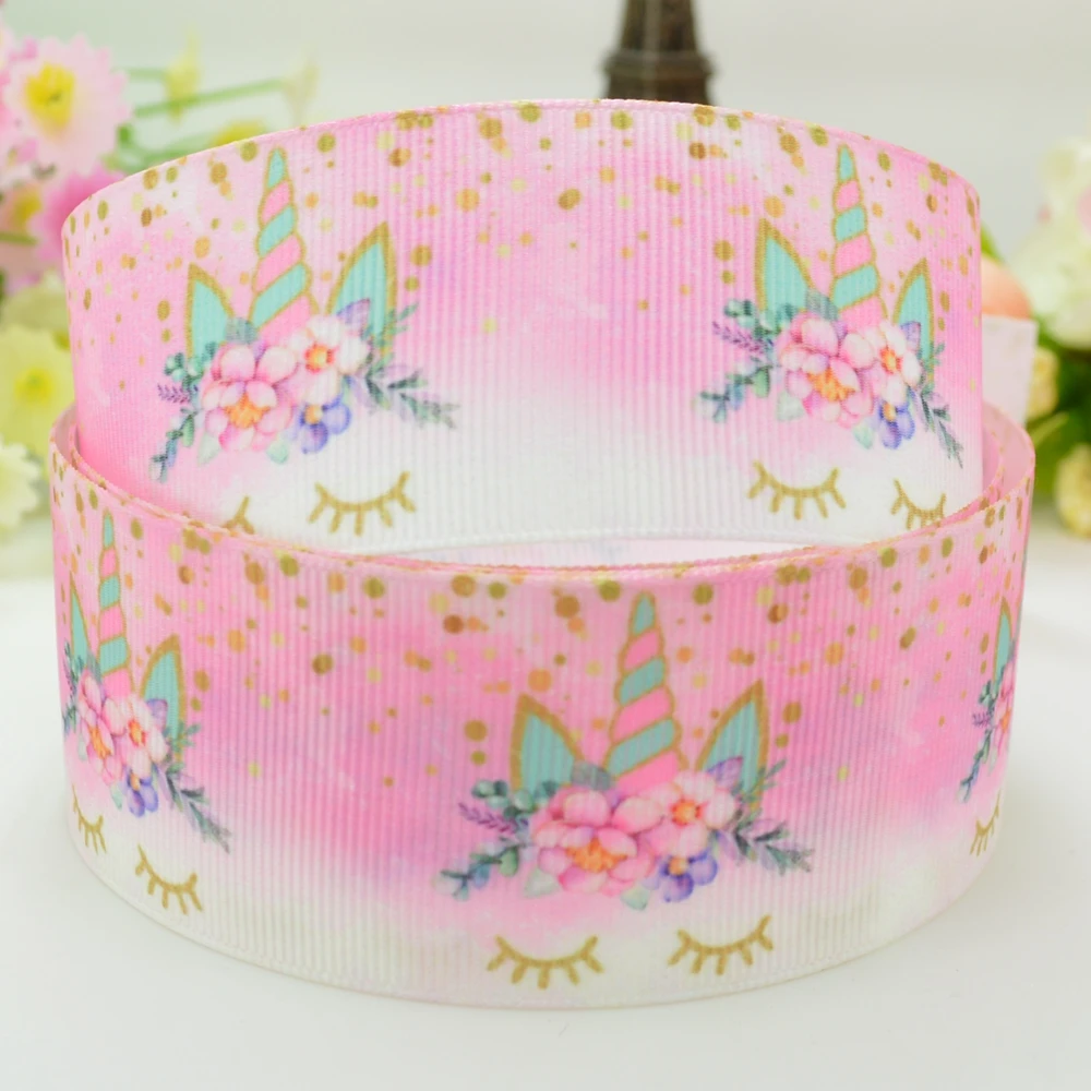 1.5&quot 38mm 2 5 10 50 Yards Unicorn face Mermaid Rainbow Printed grosgrain ribbon hair bow DIY handmade Retail |