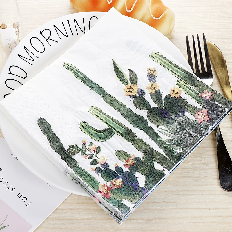 Бумажные салфетки для декупажа цветные бумажные полотенца 20 шт. 2 слоя кактус