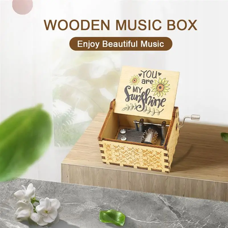 

Music Box You Are My Sunshine Hand Crank Wooden Vintage Musical Box for Birthday Christmas Valentines Day