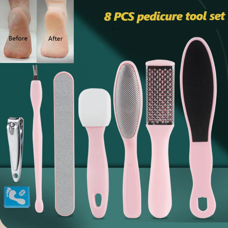 

8Pcs/Set Manicure Foot Care File Set Dead Hard Skin Callus Remover Scraper Pedicure Rasp Tools Foot Care Tool Kit Stainless Tool