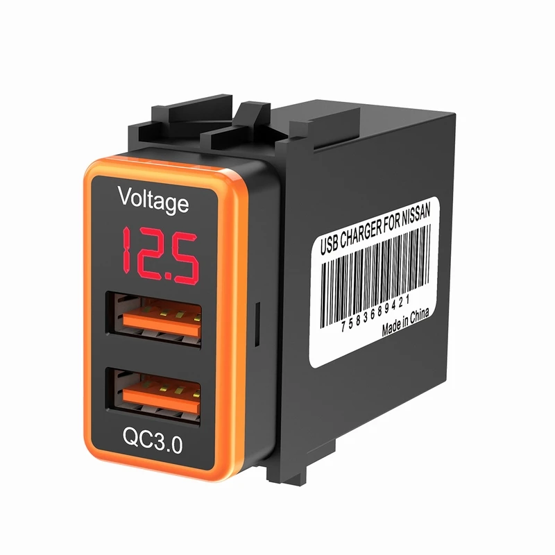 set1 voltage orange Chelink 12 В Dual USB Автомобильное зарядное устройство QC3.0 светодиодный вольтметр адаптер питания с цифровым дисплеем напряжения для Nissan - Название цвета: set1 voltage orange