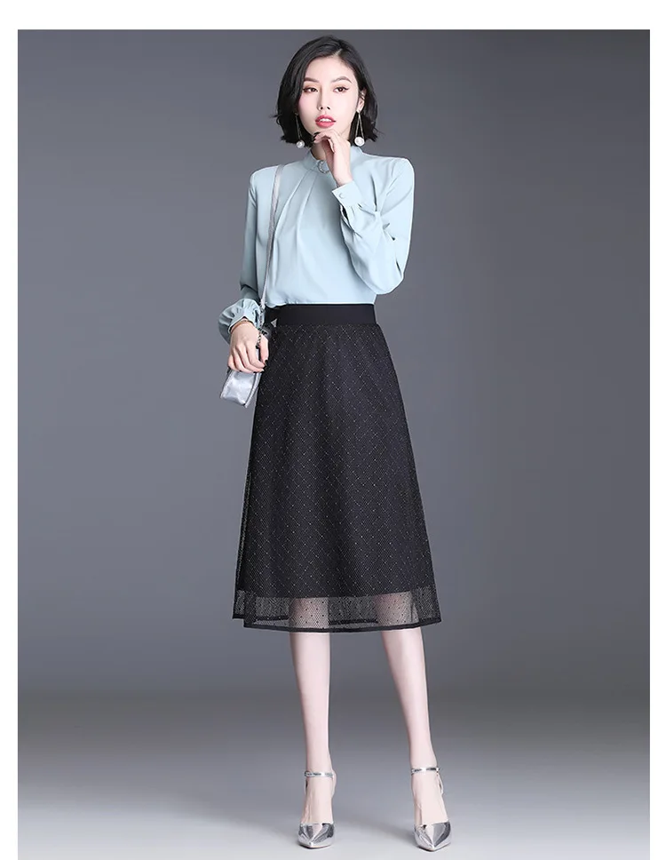 

Wear It on Both Sides Women High Waist Black Mid-long A-line Skirt Spring Autumn Office Lady Elegant Plus Size Work Skirts 4XL
