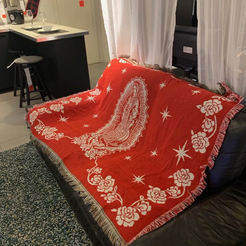 Красный Девы Марии диван пледы одеяло вязаное кресло Чехол ковер хлопок