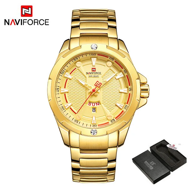 GoldWithBox NAVIFROCE новые роскошные Брендовые мужские часы полностью стальные деловые наручные часы водонепроницаемые кварцевые мужские часы Relogio Masculino - Цвет: GoldWithBox
