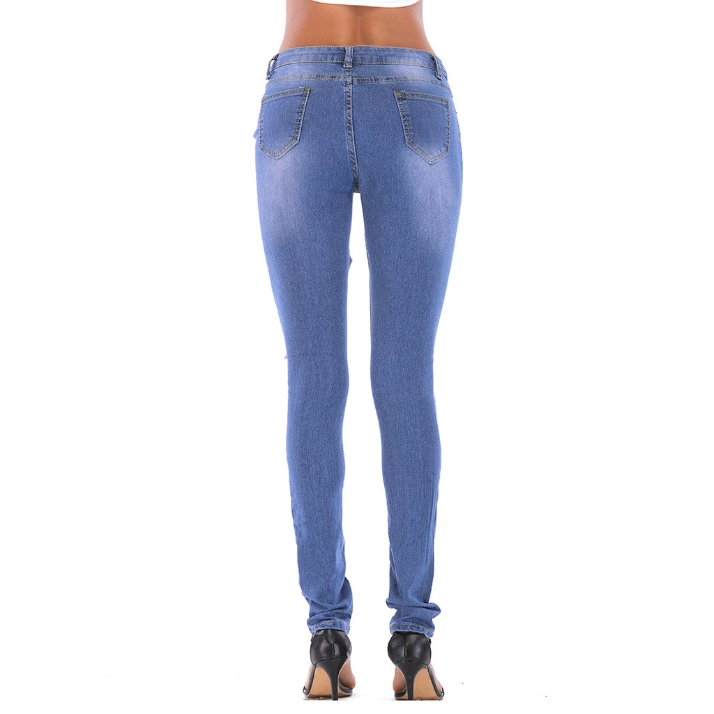 Бесплатная Страусиные женские джинсовые брюки тонкие высокая талия