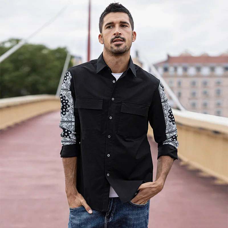 

Мужская Повседневная рубашка с нагрудным карманом KUEGOU, черная Повседневная рубашка с нагрудным карманом, модель 2022, осень 20548