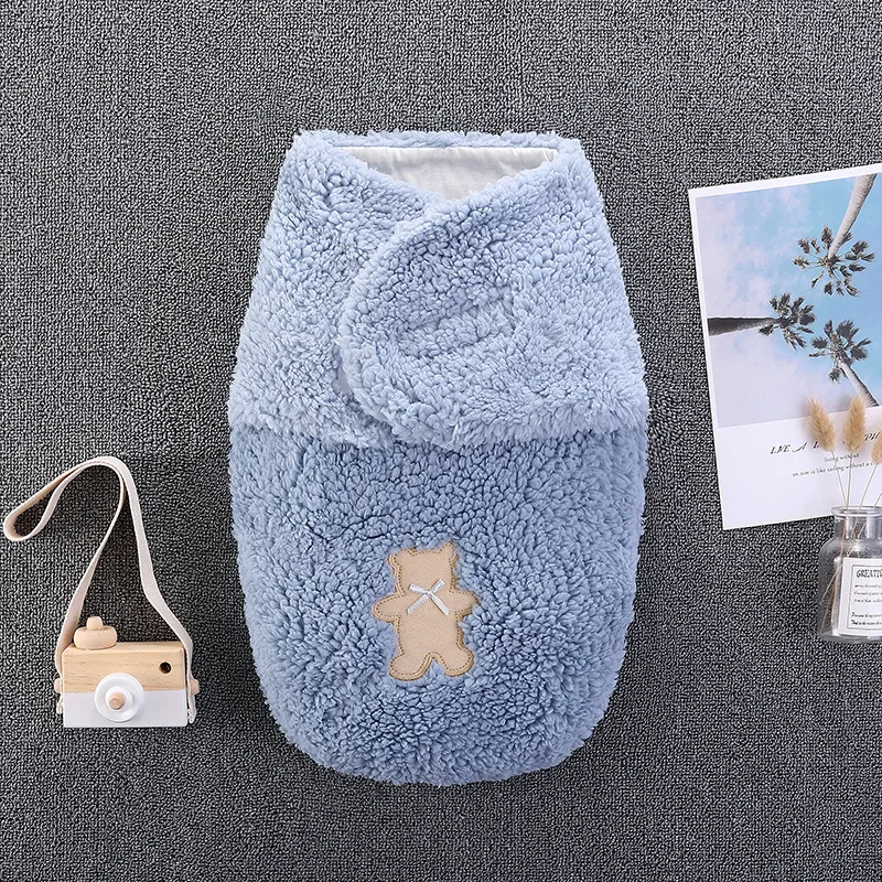 

Спальный мешок для новорожденных, зимние детские одеяла, однотонные синие повязки для новорожденных мальчиков и девочек 0-6 м, утепленный де...