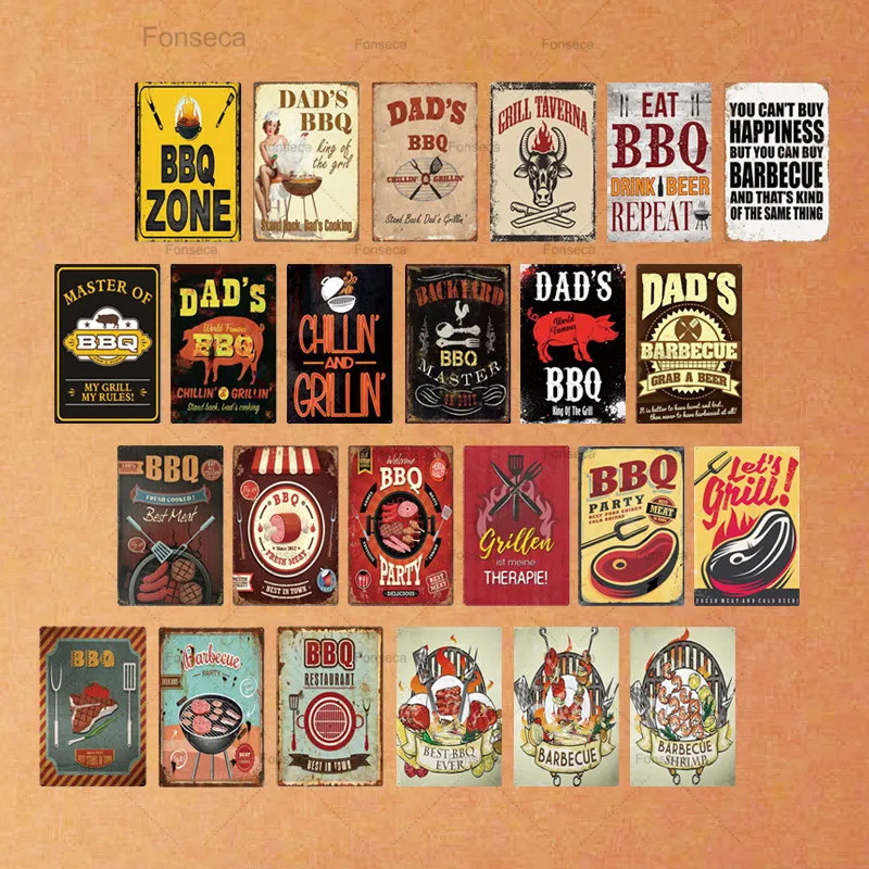 

DAD'S BBQ Sign Metal Tin Sign Plaque Metal Wall Decor For Barbecue Bar Pub Kitchen Party Zone Vintage Metal Signs Iron Painting