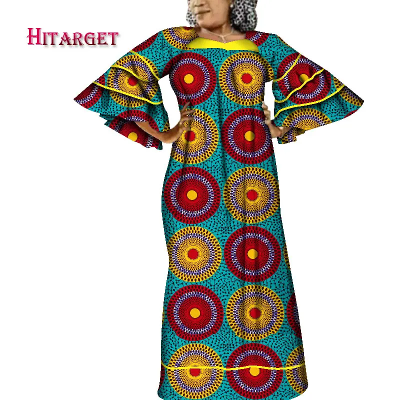 

Stock 6XL african print dresses african dresses with Bell sleeves african clothing Dashiki women clothes cotton WY3937