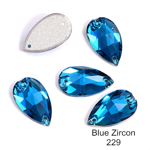 Blue Zircon 24 шт./лот AAAAA качество каплевидные стеклянные стразы блеск пришить стразы Красочные стразы для шитья свадебное платье B3408 - Color: Blue Zircon