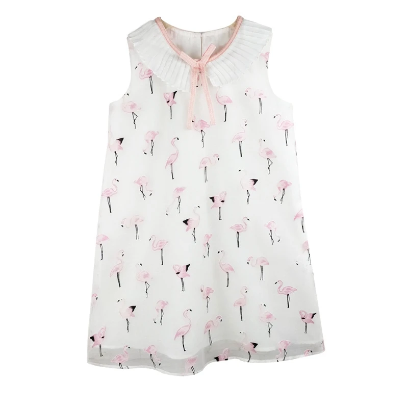 

Children's Mesh Dress Girls Cartoon Flamingo Dresses Organza Cute Sleeveless Vestido Princess Sundress Summer Clothes 2021 New