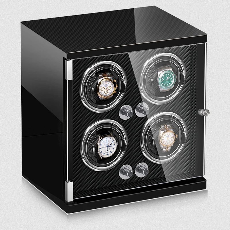 

Remote Control Wood Baking Finish Inside Carbon Fiber Watch Winder Automatic Japanese Mabuchi Mute Motor Watches Display Case