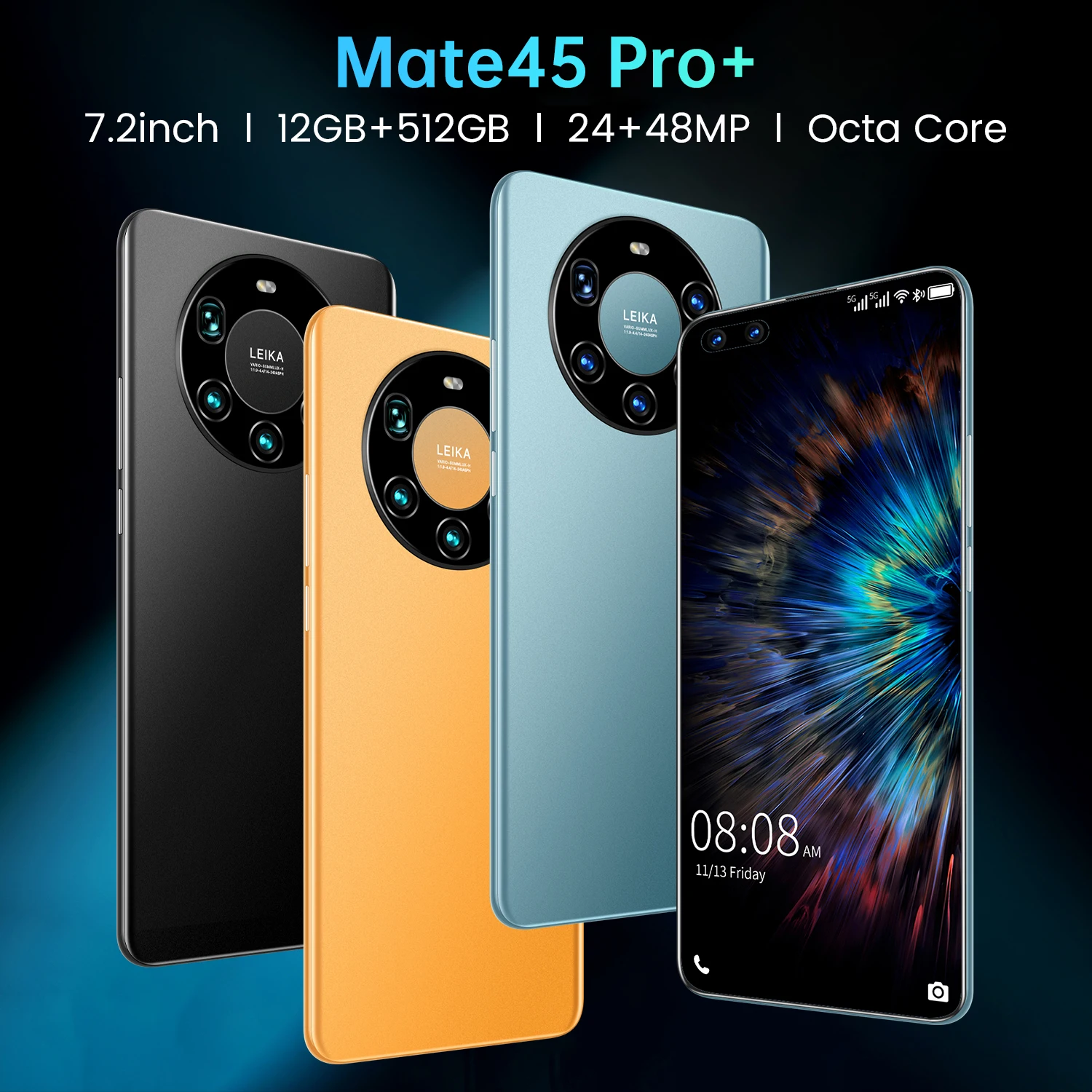 

7.2inch Left Digging Screen 5G Smartphone with 12GB+512GB Large Memory for Huawei Mate 45 Pro+ Cellphone Samsung Mobile Phone