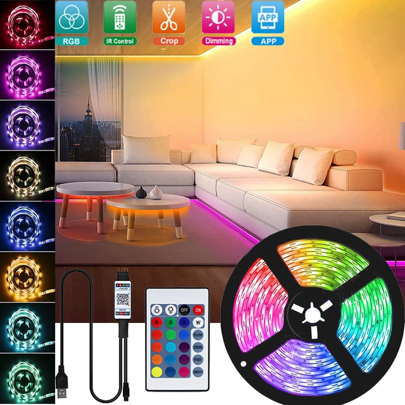 

Bluetooth-compatible 5050 Led Lights Strip SMD 5V RGB Led Lamp TV Backlight with Remote Bedroom Flexible Diode LED Wall Bedroom