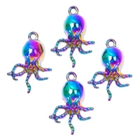 10pcs alloy octopus charms pendant accessory rainbow color for jewelry making necklace earring metal bulk wholesale
