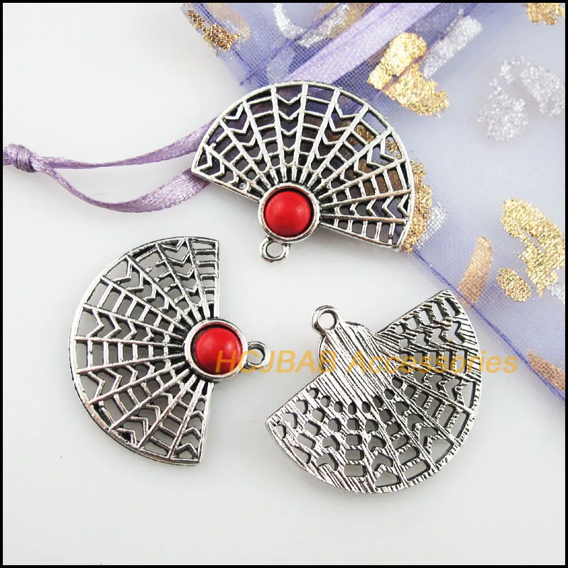 Мода 8 шт. новый вентилятор паутина Подвески тибетский серебристый цвет красный