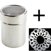 stainless steel chocolate shaker cocoa flour coffee sifter 16pcs coffee stencils template strew pad duster spray