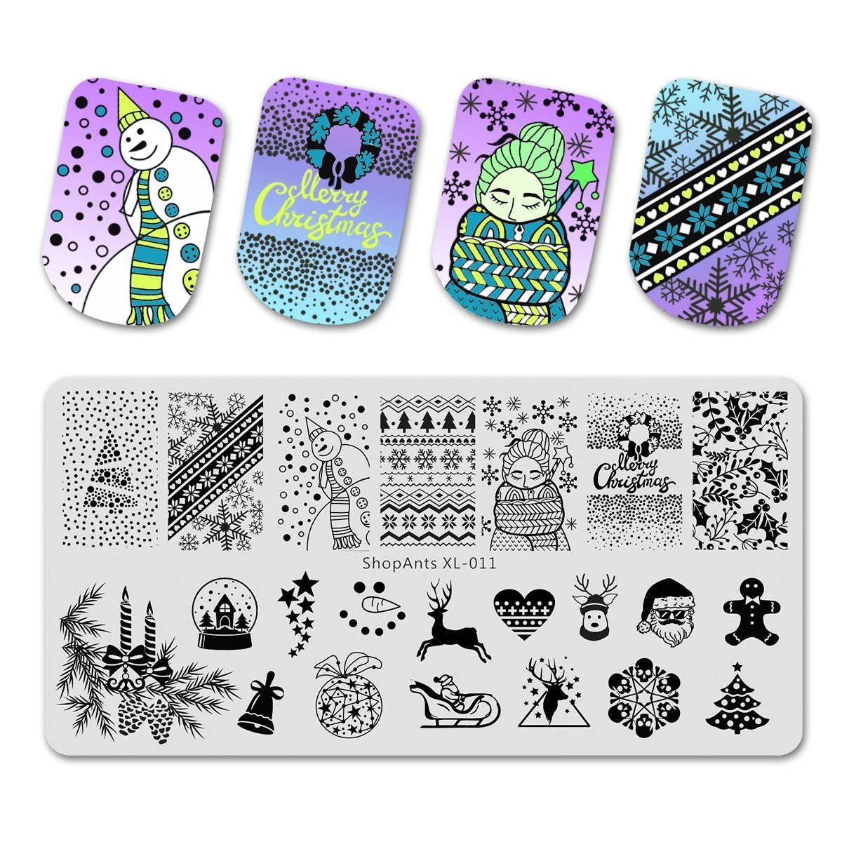 Пластина для стемпинга нейл арта Рождественская елка снежинка звезды