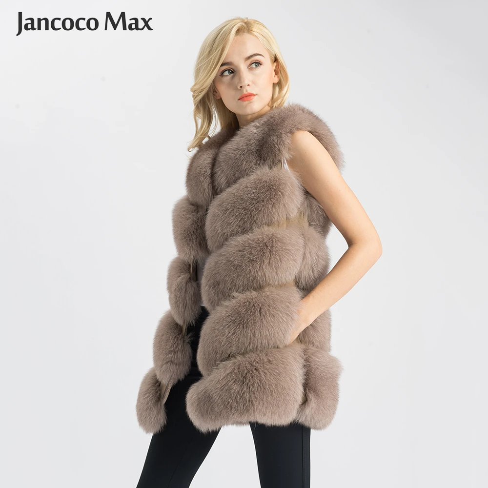 Jancoco Max натуральный Лисий мех жилет женский Зимний натуральный мягкий натуральный мех длинный жилет высокое качество модное пальто 5 рядов жилет S1571