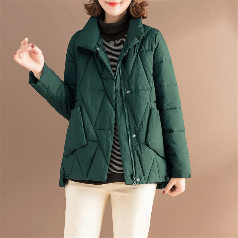 

Winter Women'S Short Cotton Coat The New 2021 Fashion Polyester Loose Thicken Keep Warm Jacket Stand Collar Solid Casual Parkas