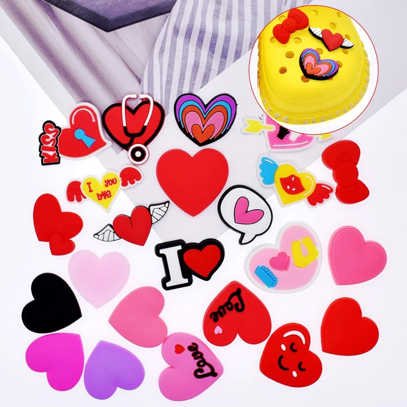 

10pcs Heart-Shaped I Love U PVC Shoe Charms Garden Shoe Accessories Sandals Decoration Clog For Wristband Kids Gift