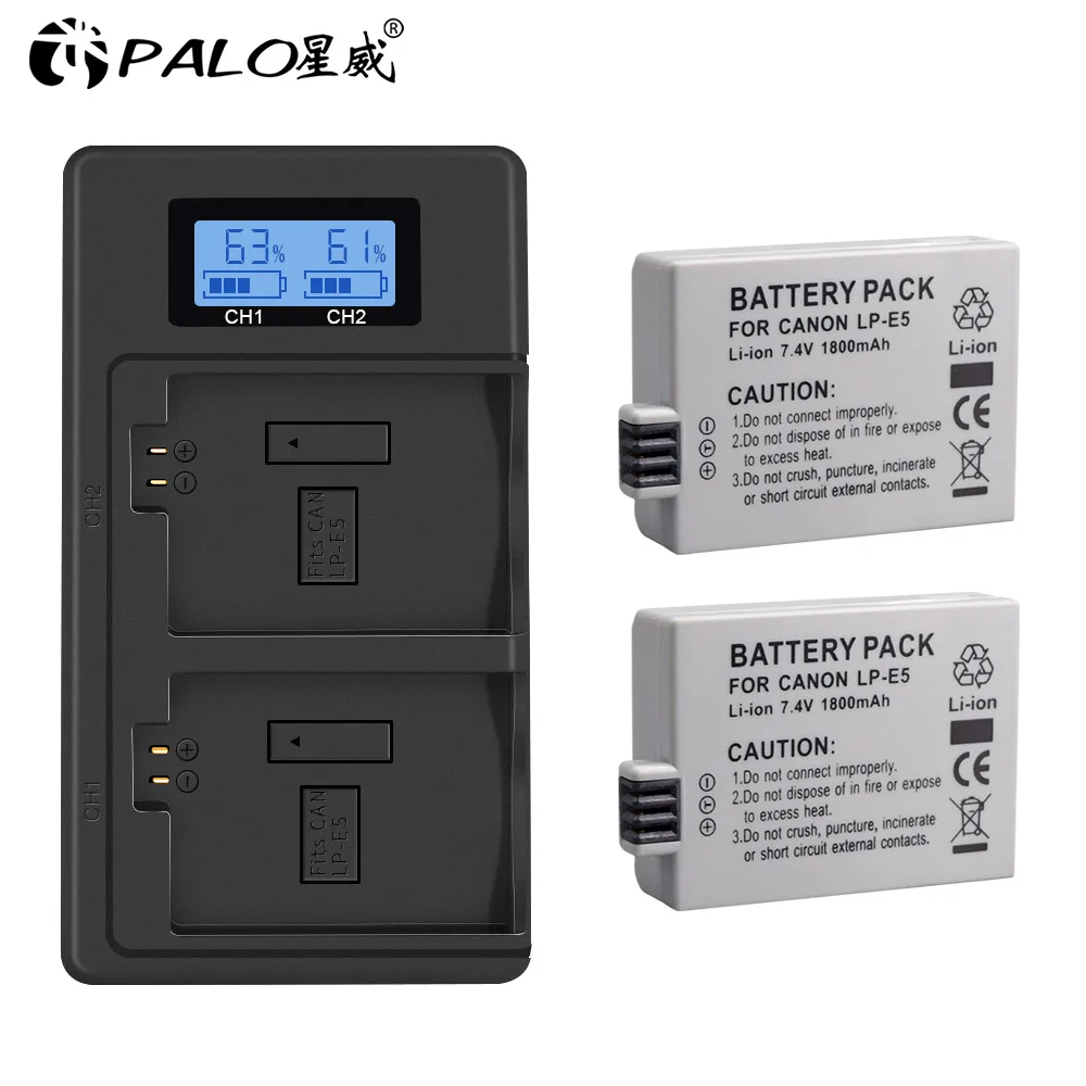 

Palo 1-4pcs lp-e5 LP E5 camera battery+LPE5 battery charger LCD quick smart charger for Canon EOS 450D 500D 1000D Kiss X3 F Xsi