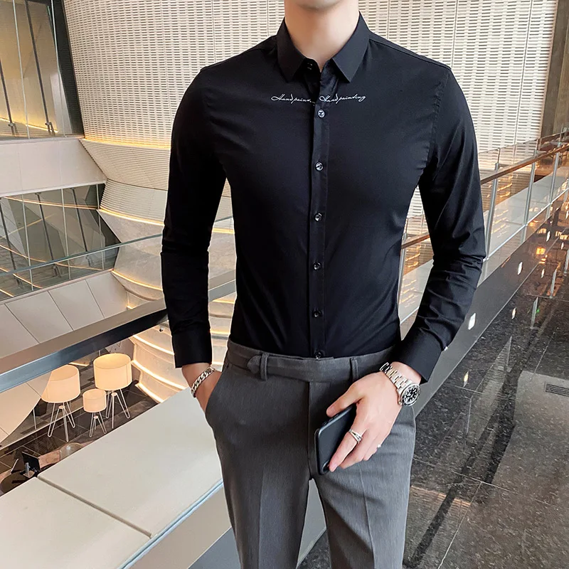 

Men New Shirt 2021 Autumn Long Sleeve Solid Casual Shirt Male Formal Business Dress Shirts Slim Fit Streetwear Camisa Masculina